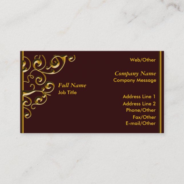 Elegant Mörk Red,Guld Swirl Business Card-mall Visitkort (Framsida)