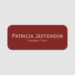 Elegant Mörk Red & Guld Text: Modern Professionell Namnbricka