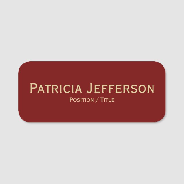 Elegant Mörk Red & Guld Text: Modern Professionell Namnbricka (Framsida)