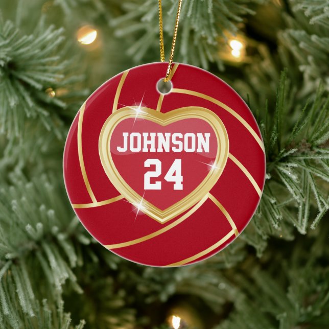 Elegant Mörk Red och Guld Volleyball Julgransprydnad Keramik (Träd)