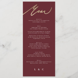 Elegant Mörk Red Plum Burgundy Calligraphy Bröllop Meny