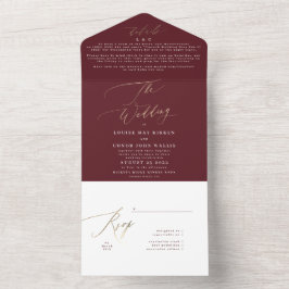Elegant Mörk Red Plum Burgundy Guld Bröllop