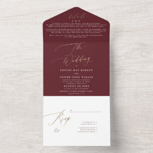Elegant Mörk Red Plum Burgundy Guld Bröllop
