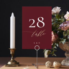 Elegant Mörk Red Plum Burgundy Guld Bröllop Bordsnummer