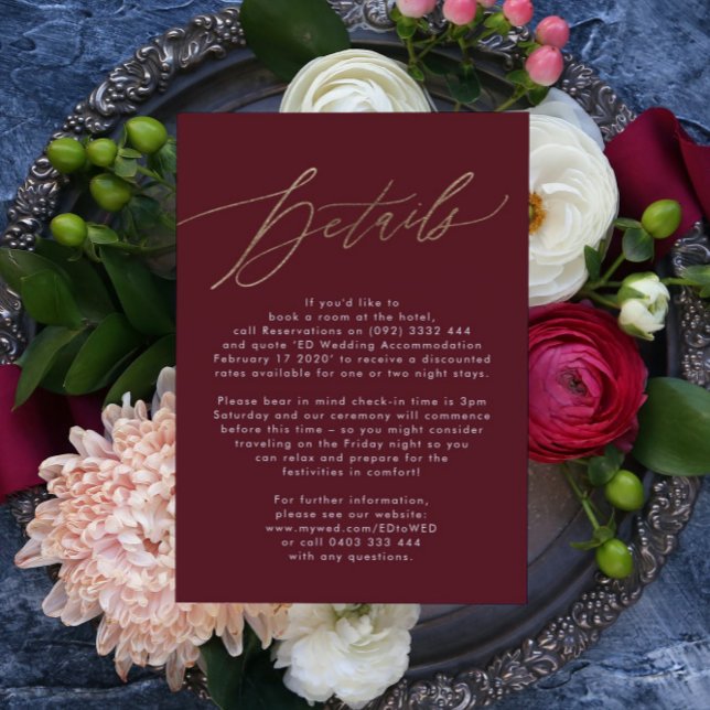 Elegant Mörk Red Plum Burgundy Guld Bröllop OSA Kort (Skapare uppladdad)