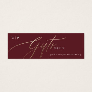 Elegant Mörk Red Plum Burgundy Guld Gift Registry Litet Visitkort