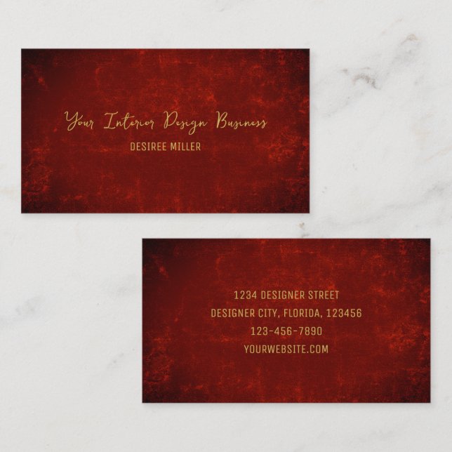 Elegant Mörk Red Struktur Guld Black Land Rustic Visitkort (Fram/baksida)
