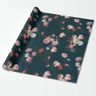 Elegant Mörk Rik Dutch Blommigt Rosa ros Presentpapper