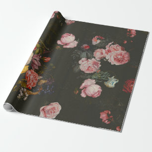 Elegant Mörk Rik Dutch Blommigt Rosa ros Presentpapper