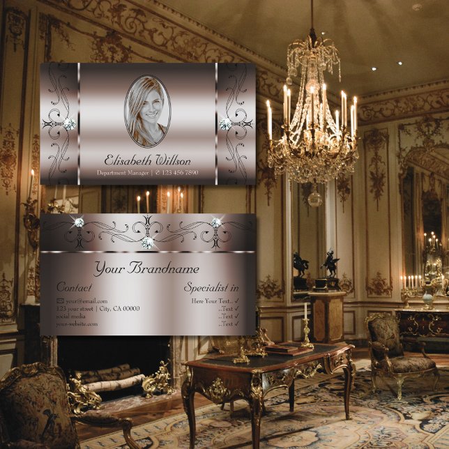 Elegant Mörk Ro Guld: Tioarmerade judar med foto Visitkort (Skapare uppladdad)