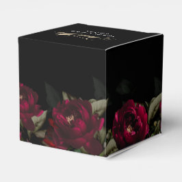 Elegant mörk röd guthisk blommigt moody bröllop presentaskar