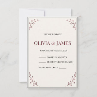 Elegant Mörk Romantik Rättssal Bröllop RSVP Svarsk OSA Kort