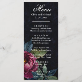 Elegant mörk rosa blommigt Bröllop-menyn Meny