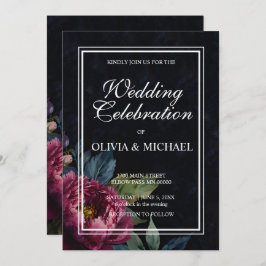 Elegant mörk rosa blommigt bröllopsinbjudningar fö inbjudningar