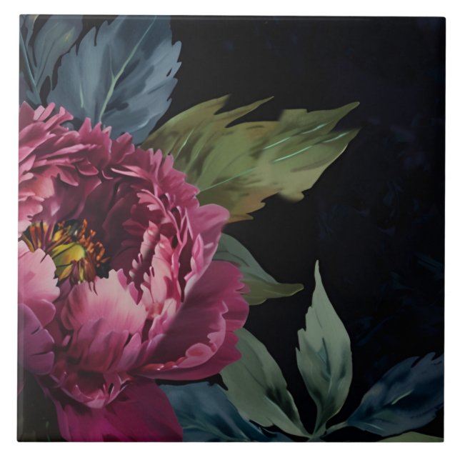 Elegant mörk rosa blommigt vattenfärg   kakelplatta (Framsidan)