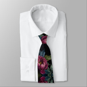 Elegant mörk rosa blommigt vattenfärg slips