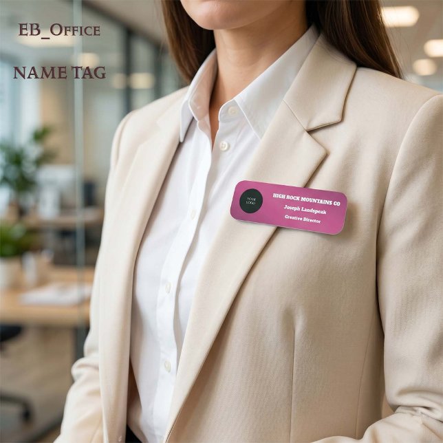 Elegant mörk rosa metallisk företagslogotyp för an namnbricka (Dark Pink Metallic, Name Tag.
Custom 3” x 1” rectangle with rounded corners for business logos.
)