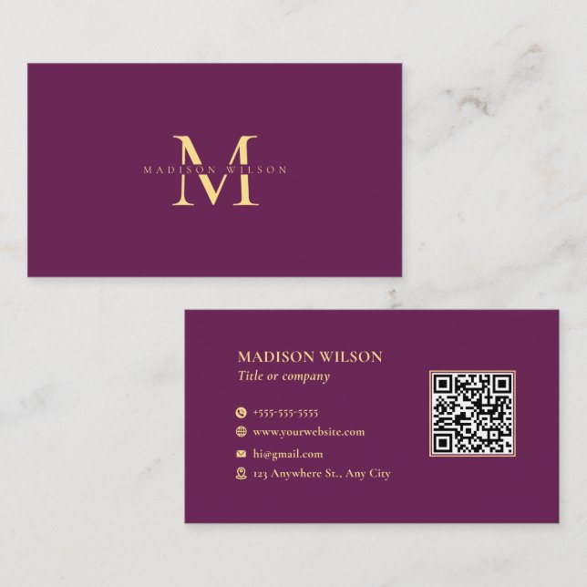 Elegant Mörk Rosa Mjuk Gult QR-Anpassningsbar Logo Visitkort (Fram/baksida)