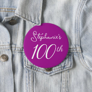 Elegant Mörk Rosa Monogram 100 födelsedagar Knapp