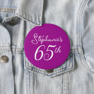 Elegant Mörk Rosa Monogram 65e Födelsedagsfest Knapp