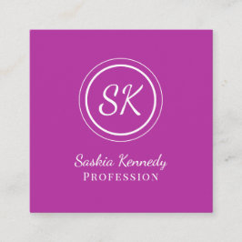 Elegant Mörk Rosa Script Professionell Monogram Fyrkantigt Visitkort