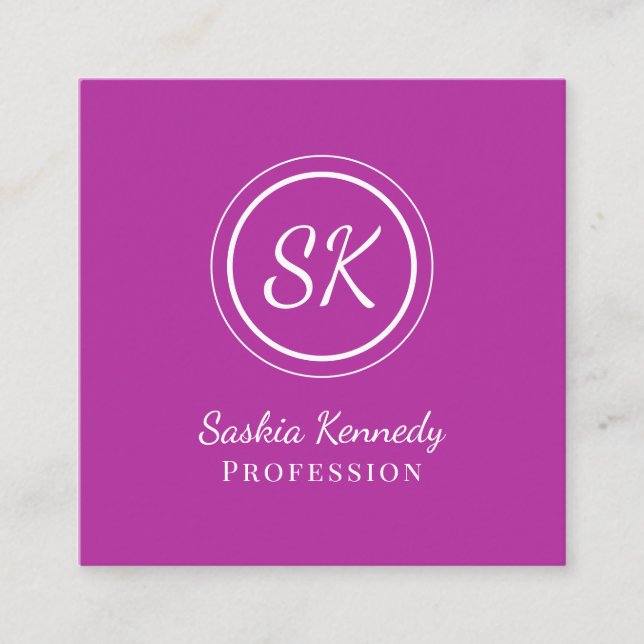 Elegant Mörk Rosa Script Professionell Monogram Fyrkantigt Visitkort (Framsida)