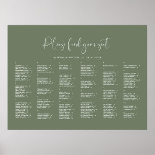 Elegant Mörk Sage Grönt Alfabetiskt sittdiagram Poster