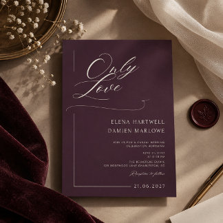 Elegant mörk sammets bröllopsinbjudan endast kärle inbjudningar