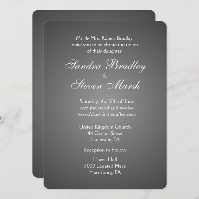 Elegant Mörk Silver bröllopsinbjudningar Inbjudningar (Fram/baksida)