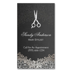 Elegant Mörk Silver Damask - hårslista Magnetiska Visitkort