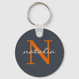 Elegant Mörk Slate with Orange Monogramme Nyckelring