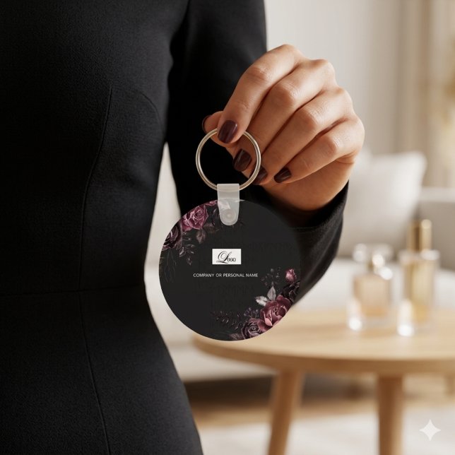 Elegant Mörk Svart Romantisk Ros Blommig Design Nyckelring (Skapare uppladdad)