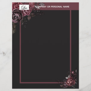 Elegant mörk svart romantisk rosblommig design brevhuvud