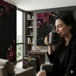 Elegant mörk svart romantisk rosblommig design kaffemugg