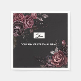 Elegant mörk svart romantisk rosblommig design pappersservett