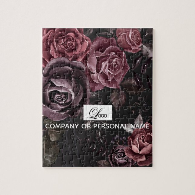 Elegant mörk svart romantisk rosblommig design pussel (Vertikal)