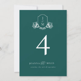 Elegant Mörk Teal botanik Monogram Vapensköld Inbjudningar
