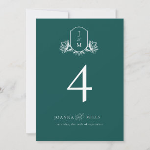 Elegant Mörk Teal botanik Monogram Vapensköld Inbjudningar