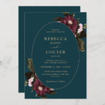 Elegant mörk teal burgunderfärg blommande bröllop 