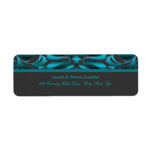 Elegant Mörk Teal Damask Wedding Address Label Returadress Etikett
