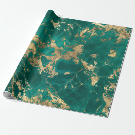 Elegant Mörk Teal Grönt Guld Marble jul Presentpapper