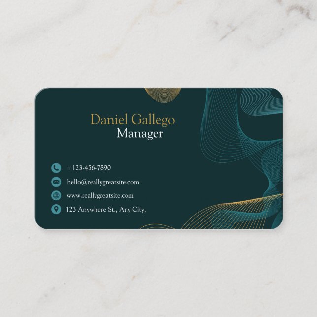 Elegant mörk teal guld abstrakt professionell näri visitkort (Framsida)