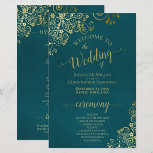Elegant mörk teal & guld Budget Bröllopsprogram