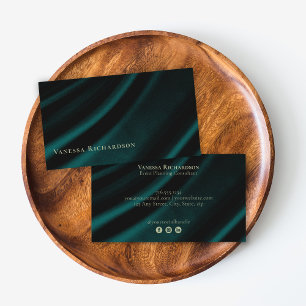 Elegant Mörk Teal Satin Professionell Social Media Visitkort