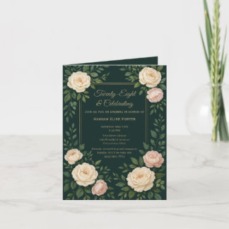 Elegant mörk tealblommig födelsedagsinbjudan med g inbjudan