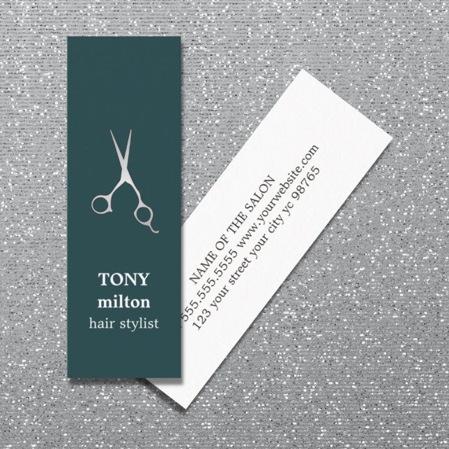 Elegant Mörk Turcos Faux Silver Sissors Hair Mini Visitkort (Skapare uppladdad)