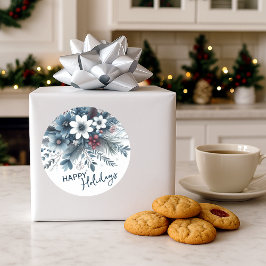 Elegant mörk turkos blå röd blomster julkrans runt klistermärke