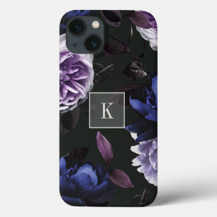 Elegant Mörk Violet Blommigt Monogram
