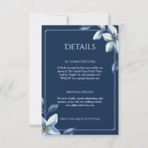 Elegant mörkblå blommande bröllopsdetaljkort