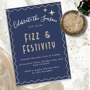 Elegant mörkblå Fizz & Festivity julfest Inbjudningar